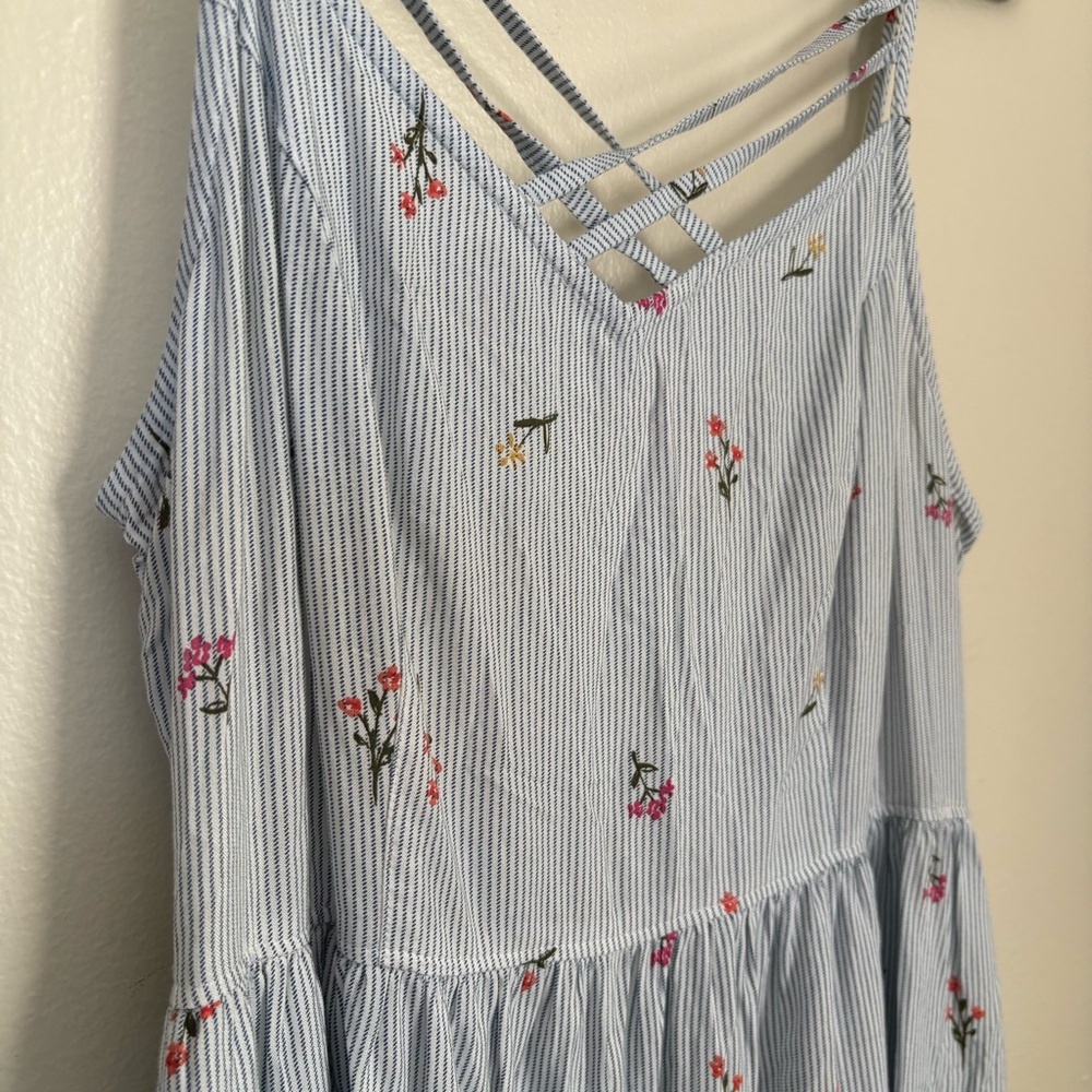 SO Blue Striped Floral Midi Dress Size Large - Picture 6 of 11